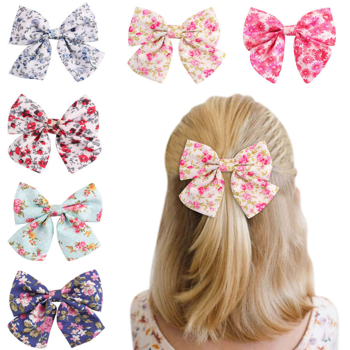 6PCS Pretty Floral Sailor Hair Bows