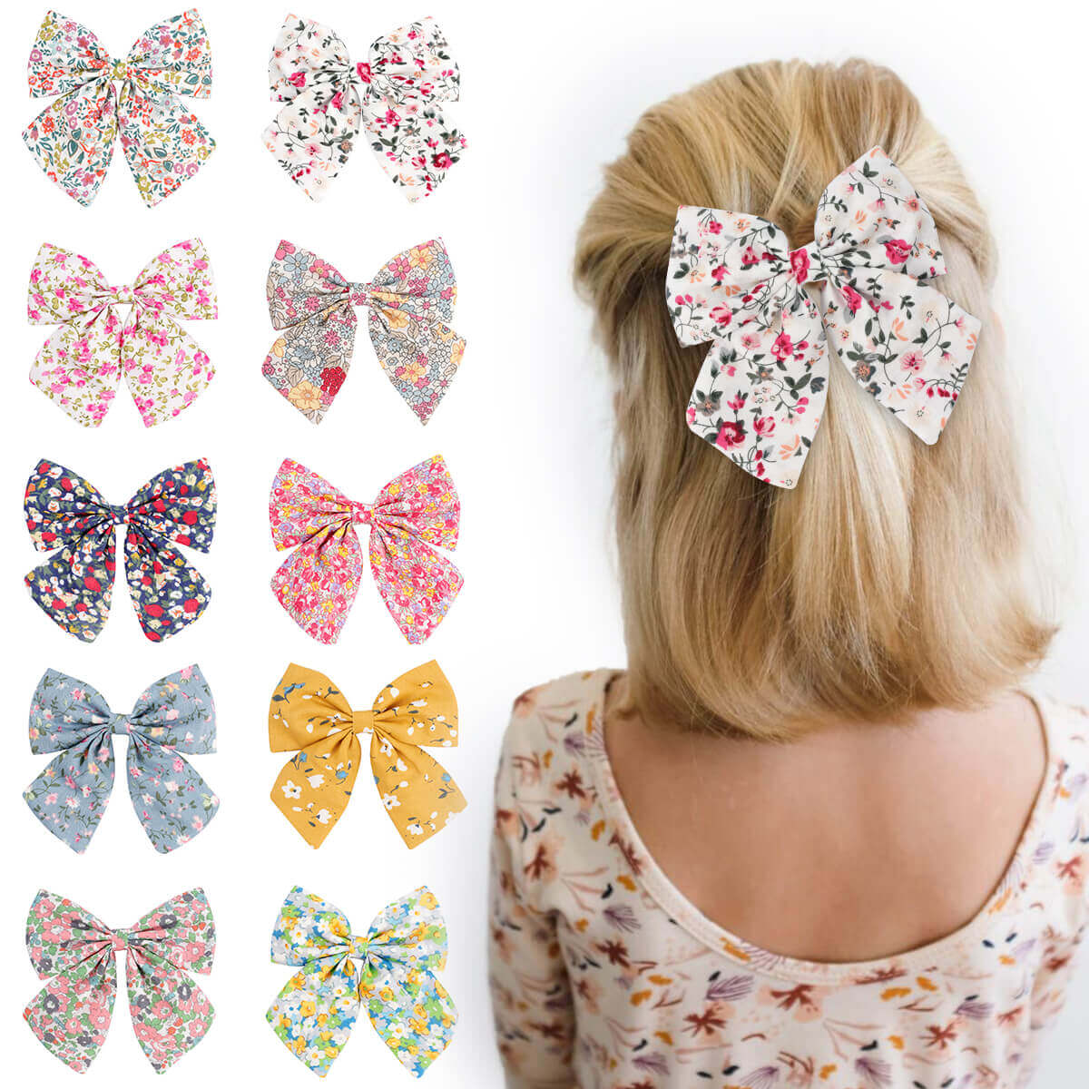Flower Pattern Handmade Hair Bows