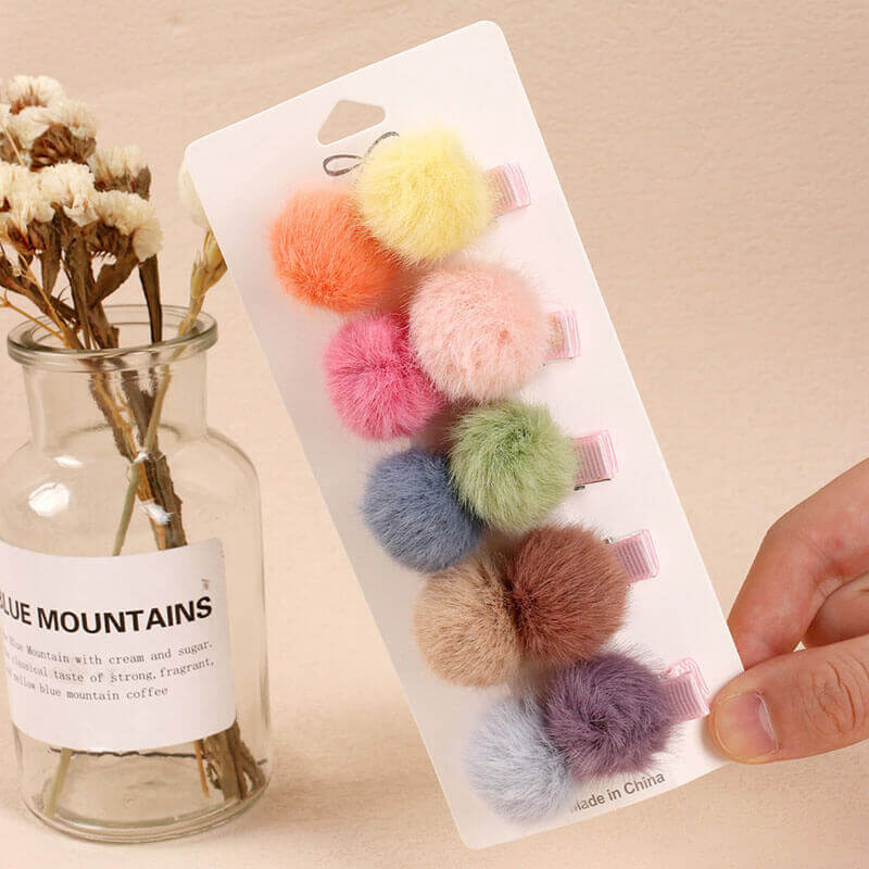 5PCS Colorful Pompom Ball Hair Clips