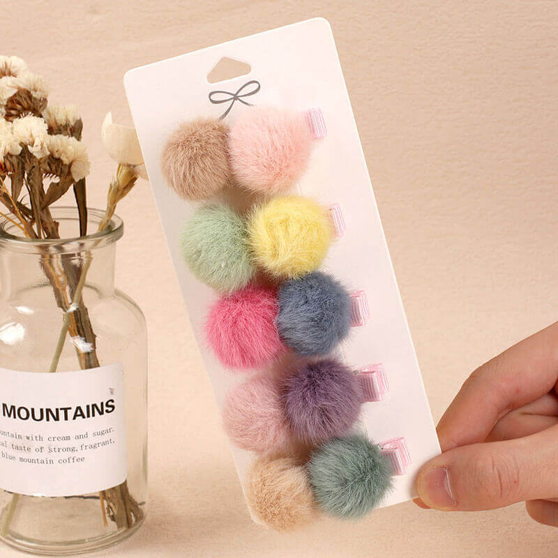 5PCS Colorful Pompom Ball Hair Clips