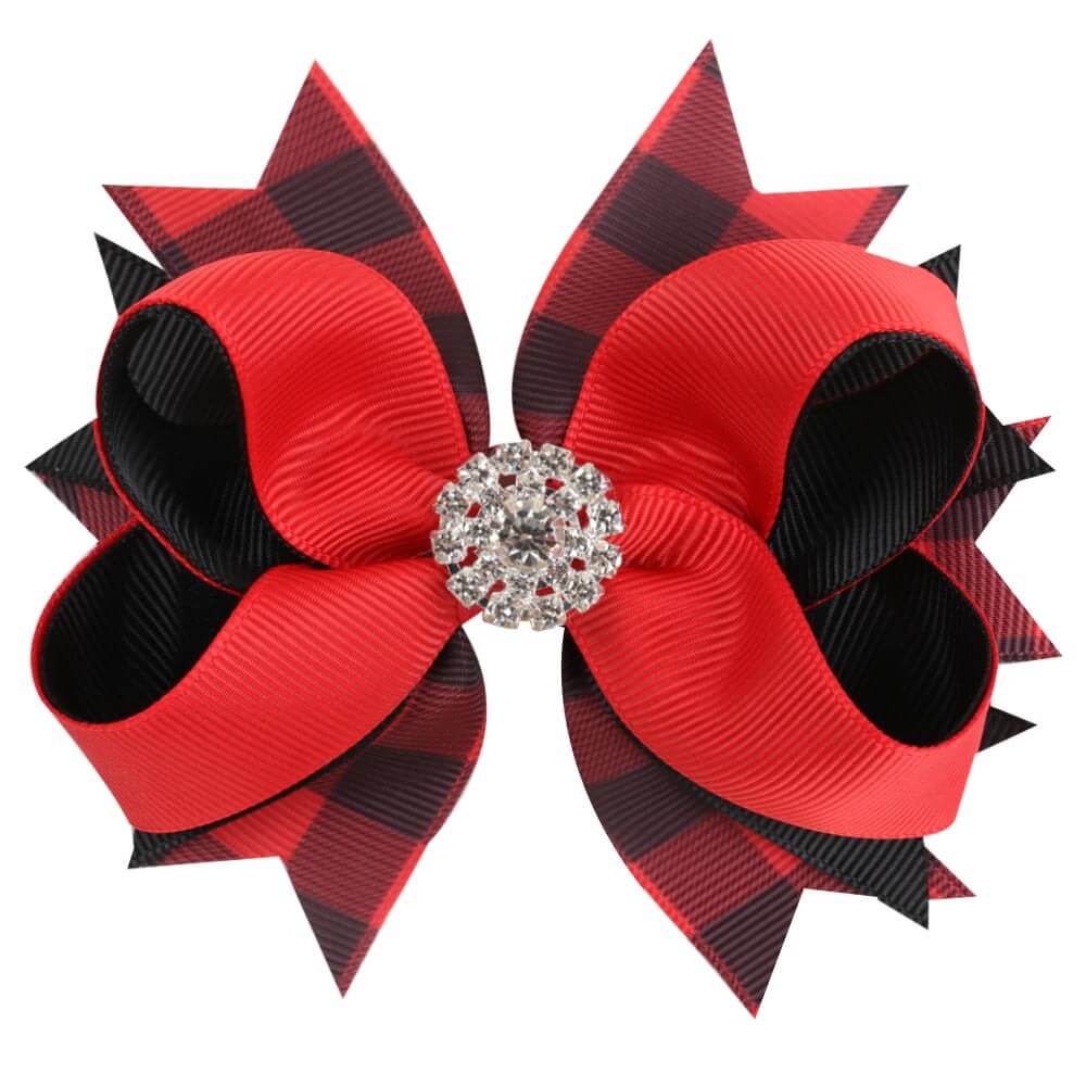 5.5'' Christmas Crystal Plaid Hair Bows
