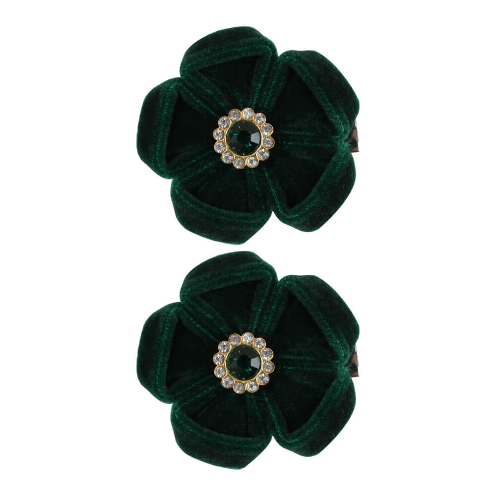 Velvet Flower Crystal Hair Clips for Girls
