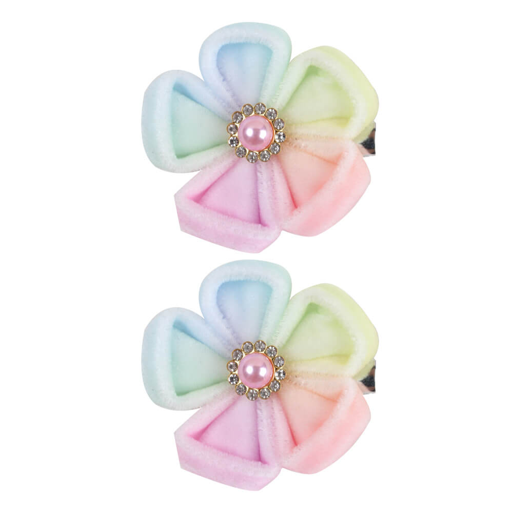 Velvet Flower Crystal Hair Clips for Girls