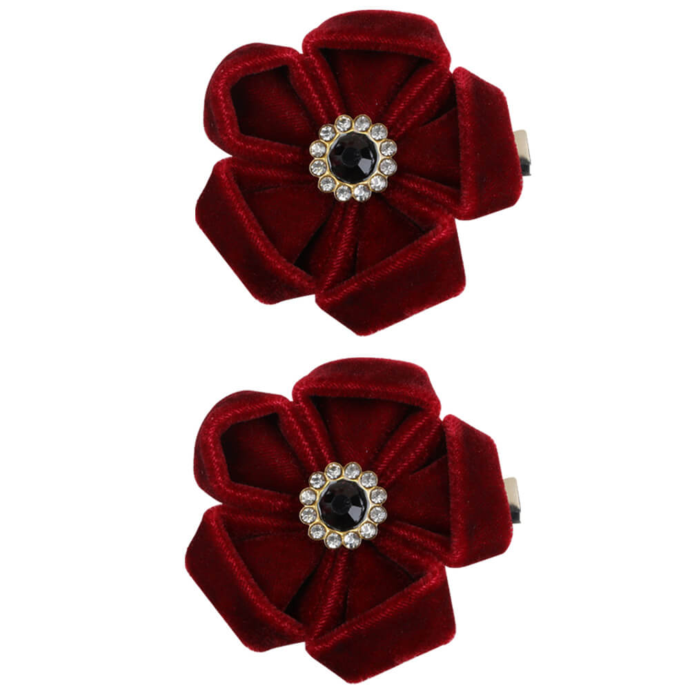 Velvet Flower Crystal Hair Clips for Girls