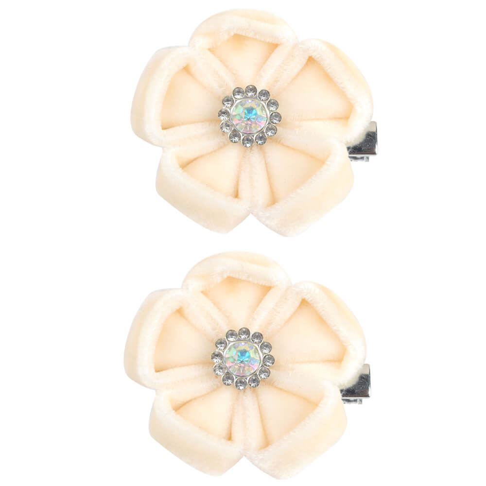 Velvet Flower Crystal Hair Clips for Girls