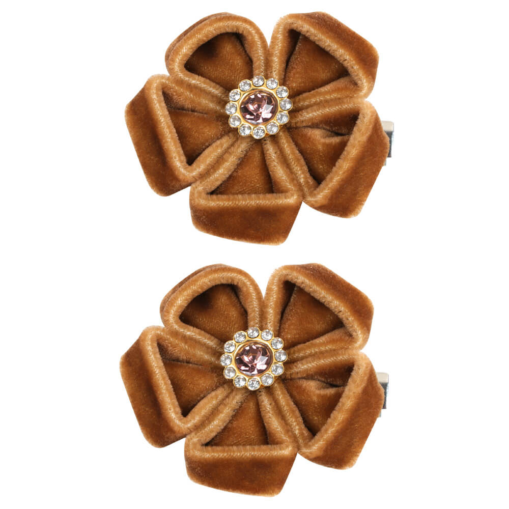 Velvet Flower Crystal Hair Clips for Girls
