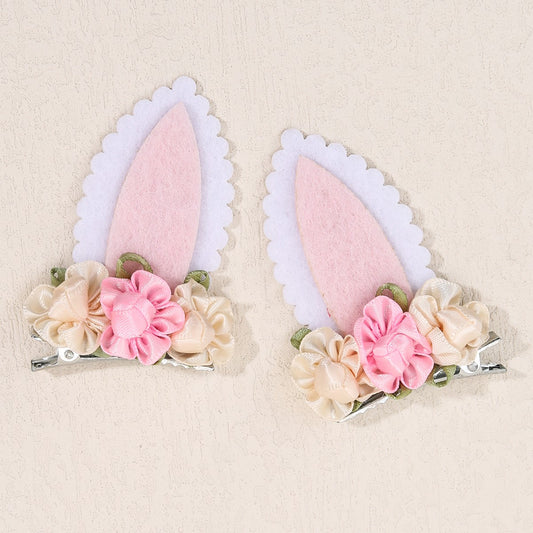 Pink Bunny Ear Easter Hair Clips for Girls