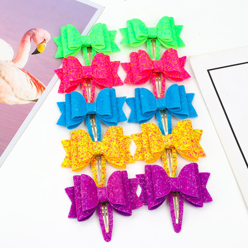 Neon Color Glitter Snap Hair Clips