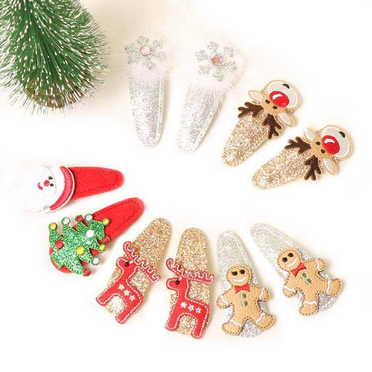 2PCS Christmas Reindeer Glitter Hair Clips