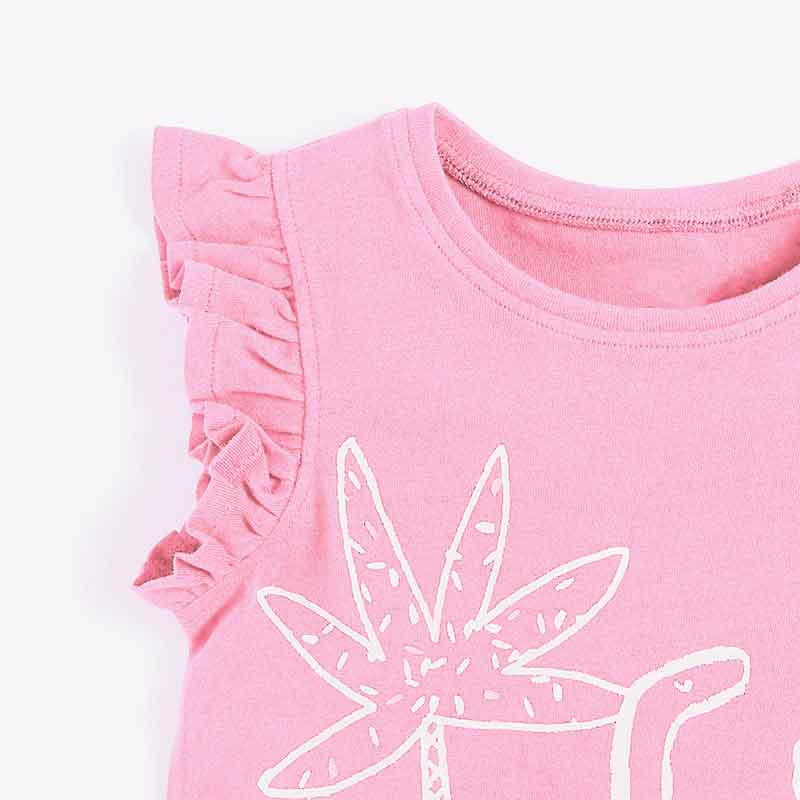 Cartoon Dinosaur Printed Pink Tops