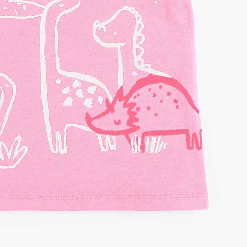 Cartoon Dinosaur Printed Pink Tops