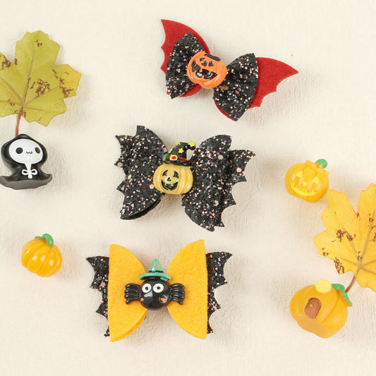 3'' Halloween Glitter Bat Wing Hair Bows