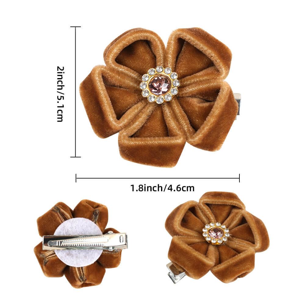 Velvet Flower Crystal Hair Clips for Girls
