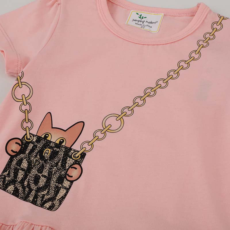 Cartoon Chain Pattern Pink Dress for Girls