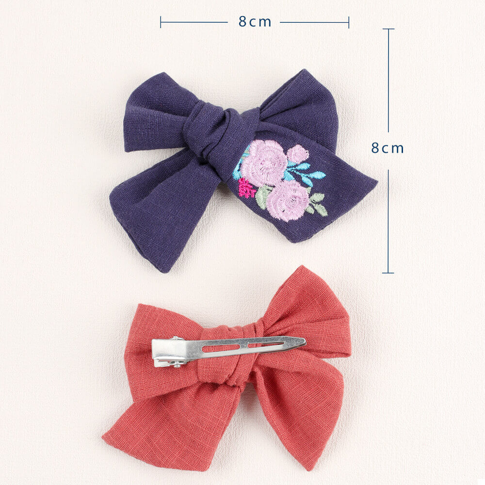 Flower Embroidered Hand Tying Hair Bows
