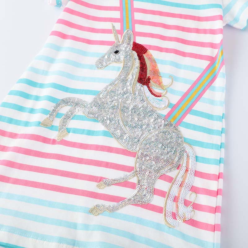 Sequin Unicorn Striped Summer Dress