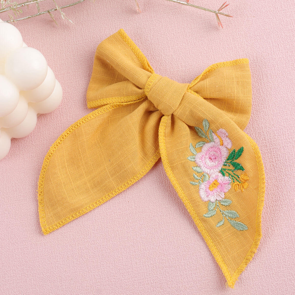 4'' Embroidery Flower Linen Fable Bows